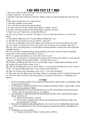 Giáo án Câu hỏi vật lý 7 học kì I